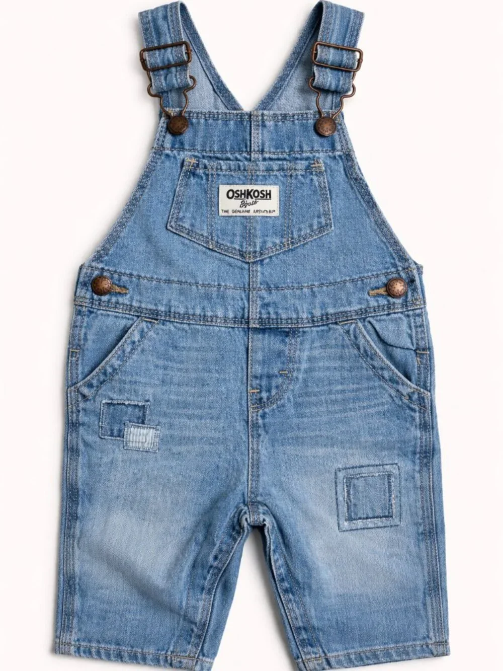 Vintage OshKosh B’Gosh Baby Boy Overalls 12M Light Blue Denim Bib Patch Design - Picture 2 of 4